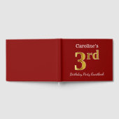 赤、フェイク金ゴールド3回目の誕生日パーティー+名前をカスタムする ゲストブック (全面)