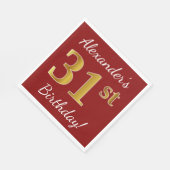 赤、フェイク金ゴールド31番目の誕生日+名前をカスタムする スタンダードランチョンナプキン (角)