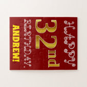 赤、フェイク金ゴールド32番目の誕生日+名前をカスタムするパズル ジグソーパズル (横)