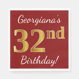 赤、フェイク金ゴールド32番目の誕生日+名前をカスタムする スタンダードランチョンナプキン
