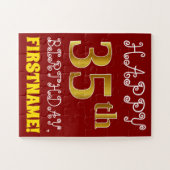 赤、フェイク金ゴールド35番目の誕生日+名前をカスタムするパズル ジグソーパズル (横)