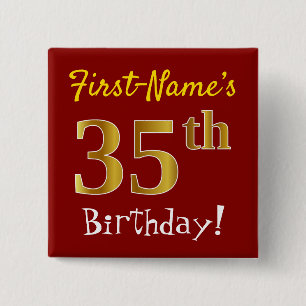 赤、フェイク金ゴールド35番目の誕生日、名前をカスタムする 缶バッジ