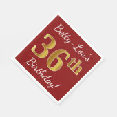 赤、フェイク金ゴールド36番目の誕生日+名前をカスタムする スタンダードランチョンナプキン (角)