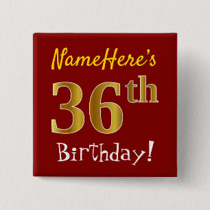 赤、フェイク金ゴールド36番目の誕生日、名前をカスタムする 缶バッジ