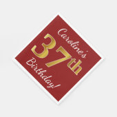 赤、フェイク金ゴールド37番目の誕生日+名前をカスタムする スタンダードランチョンナプキン (角)