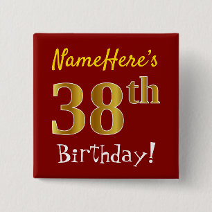 赤、フェイク金ゴールド38番目の誕生日、名前をカスタムする 缶バッジ
