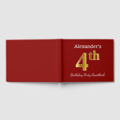 赤、フェイク金ゴールド4歳の誕生日パーティー+名前をカスタムする ゲストブック (全面)