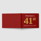 赤、フェイク金ゴールド41st誕生日パーティー+名前をカスタムする ゲストブック (全面)