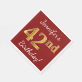 赤、フェイク金ゴールド42番目の誕生日+名前をカスタムする スタンダードランチョンナプキン (角)