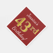 赤、フェイク金ゴールド43番目の誕生日+名前をカスタムする スタンダードランチョンナプキン (角)