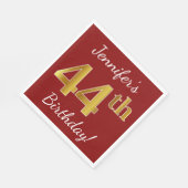 赤、フェイク金ゴールド44番目の誕生日+名前をカスタムする スタンダードランチョンナプキン (角)