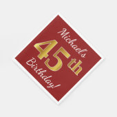 赤、フェイク金ゴールド45番目の誕生日+名前をカスタムする スタンダードランチョンナプキン (角)