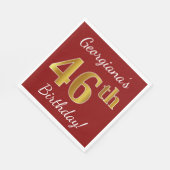赤、フェイク金ゴールド46番目の誕生日+名前をカスタムする スタンダードランチョンナプキン (角)