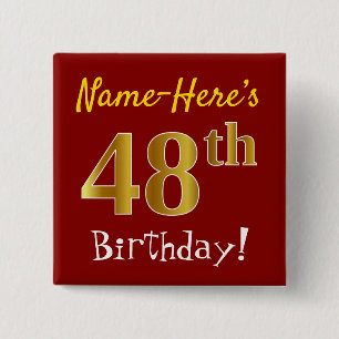 赤、フェイク金ゴールド48番目の誕生日、名前をカスタムする 缶バッジ