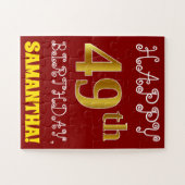 赤、フェイク金ゴールド49誕生日+名前をカスタムするパズル ジグソーパズル (横)