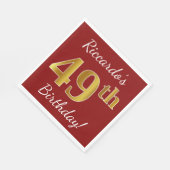 赤、フェイク金ゴールド49誕生日+名前をカスタムする スタンダードランチョンナプキン (角)