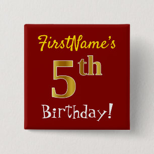 赤、フェイク金ゴールド5番目の誕生日、名前をカスタムする 缶バッジ