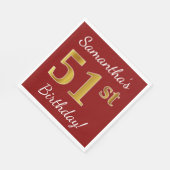 赤、フェイク金ゴールド51番目の誕生日+名前をカスタムする スタンダードランチョンナプキン (角)