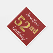 赤、フェイク金ゴールド52番目の誕生日+名前をカスタムする スタンダードランチョンナプキン (角)