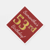 赤、フェイク金ゴールド53番目の誕生日+名前をカスタムする スタンダードランチョンナプキン (角)