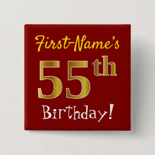 赤、フェイク金ゴールド55誕生日、名前をカスタムする付き 缶バッジ