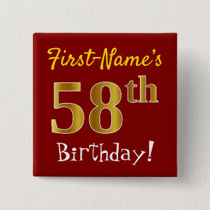 赤、フェイク金ゴールド58誕生日、名前をカスタムする付き 缶バッジ