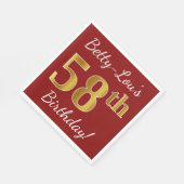 赤、フェイク金ゴールド58誕生日+名前をカスタムする スタンダードランチョンナプキン (角)