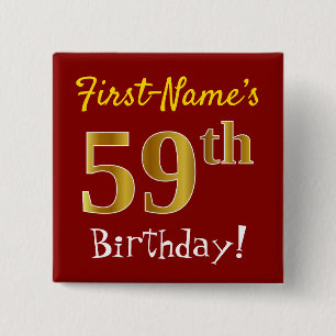 赤、フェイク金ゴールド59誕生日、名前をカスタムする付き 缶バッジ