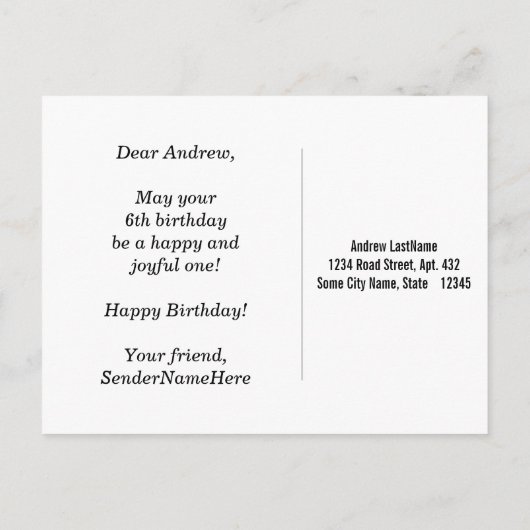 赤、フェイク金ゴールド6番誕生日+名前をカスタムするはがき ポストカード (裏面)