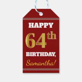 赤、フェイク金ゴールド64番目の誕生日+名前をカスタムする ギフトタグ