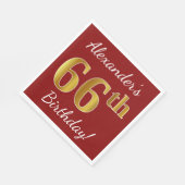 赤、フェイク金ゴールド66番目の誕生日+名前をカスタムする スタンダードランチョンナプキン (角)