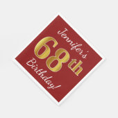 赤、フェイク金ゴールド68番目の誕生日+名前をカスタムする スタンダードランチョンナプキン (角)