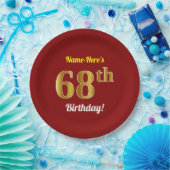赤、フェイク金ゴールド68番目の誕生日+名前をカスタムする ペーパープレート (パーティー)