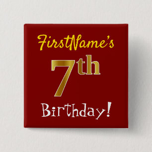 赤、フェイク金ゴールド7番目の誕生日、名前をカスタムする 缶バッジ