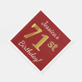 赤、フェイク金ゴールド71番目の誕生日+名前をカスタムする スタンダードランチョンナプキン (角)