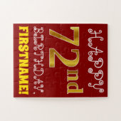 赤、フェイク金ゴールド72番目の誕生日+名前をカスタムするパズル ジグソーパズル (横)