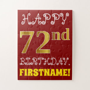 赤、フェイク金ゴールド72番目の誕生日+名前をカスタムするパズル ジグソーパズル