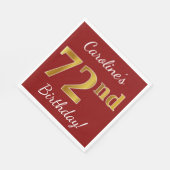 赤、フェイク金ゴールド72番目の誕生日+名前をカスタムする スタンダードランチョンナプキン (角)