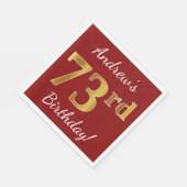 赤、フェイク金ゴールド73番目の誕生日+名前をカスタムする スタンダードランチョンナプキン (角)