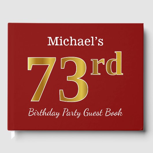 赤、フェイク金ゴールド73rd誕生日パーティー+名前をカスタムする ゲストブック (正面)