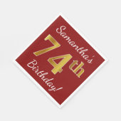 赤、フェイク金ゴールド74番目の誕生日+名前をカスタムする スタンダードランチョンナプキン (角)