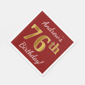 赤、フェイク金ゴールド76番目の誕生日+名前をカスタムする スタンダードランチョンナプキン (角)