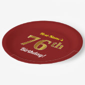 赤、フェイク金ゴールド76番目の誕生日+名前をカスタムする ペーパープレート (アングル)