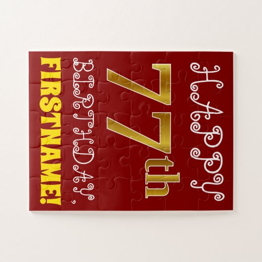 赤、フェイク金ゴールド77番目の誕生日+名前をカスタムするパズル ジグソーパズル (横)