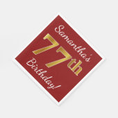 赤、フェイク金ゴールド77番目の誕生日+名前をカスタムする スタンダードランチョンナプキン (角)