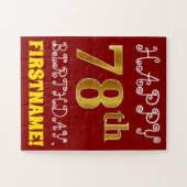 赤、フェイク金ゴールド78番目の誕生日+名前をカスタムするパズル ジグソーパズル (横)