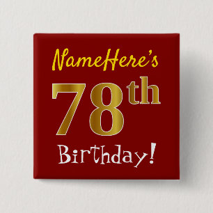 赤、フェイク金ゴールド78番目の誕生日、名前をカスタムする 缶バッジ