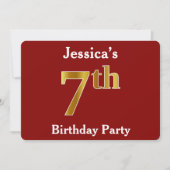赤、フェイク金ゴールド7th誕生日パーティー+名前をカスタムする 招待状 (正面)