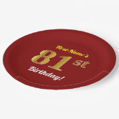 赤、フェイク金ゴールド81番目の誕生日+名前をカスタムする ペーパープレート (アングル)