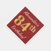 赤、フェイク金ゴールド84番目の誕生日+名前をカスタムする スタンダードランチョンナプキン (角)